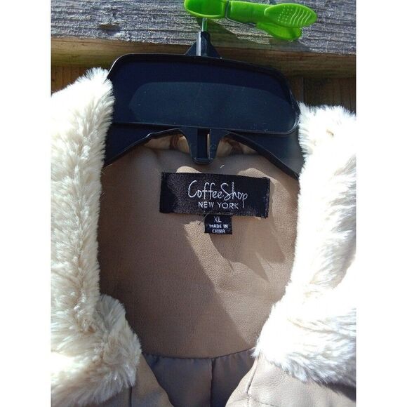 Coffee Shop New York Jacket Faux Leather & Fur Collar X-Large NWT Wild Taupe - Picture 3 of 8
